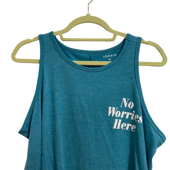Torrid Teal Everyday No Worries Here Graphic Tank Sz 10 - Picture 3 of 11